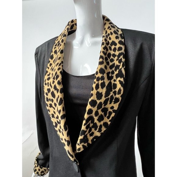 Jessica Howard Womens Suit Jacket Blazer Black Cheetah Print Shawl Collar USA 10 - Picture 5 of 12